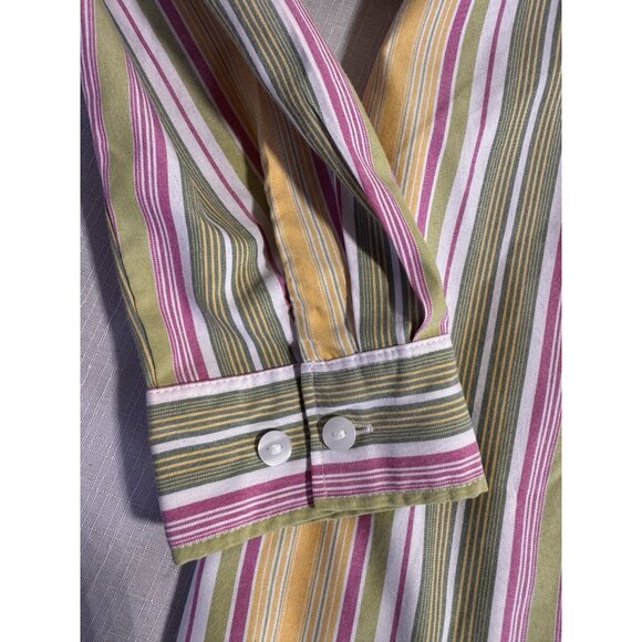 Blair Women’s Striped Button Down Shirt L Pink Green Yellow Long Sleeve - Picture 5 of 7